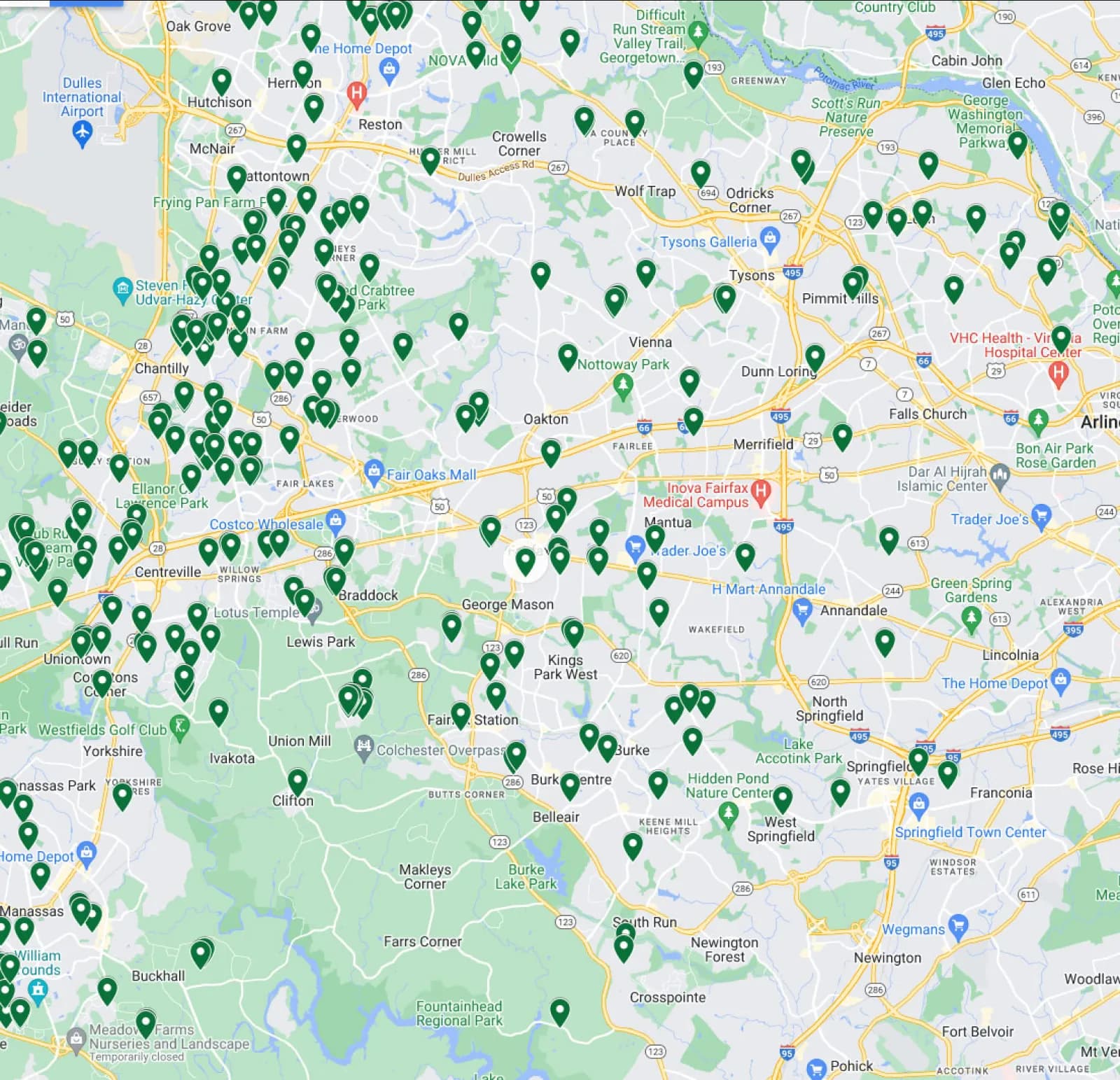 Map of the neighborhoods Simply Turf serves in and around Fairfax, VA