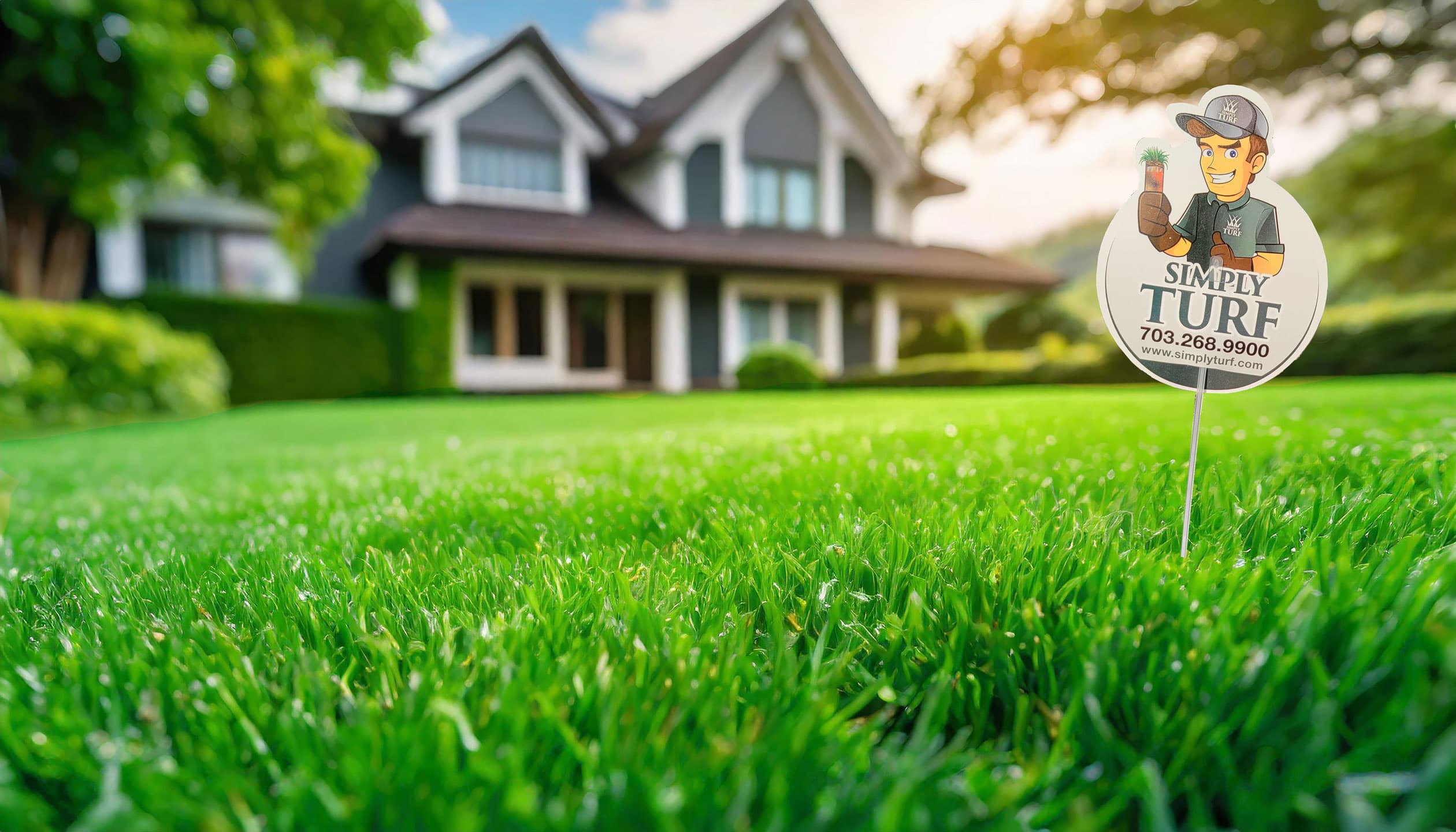 A lush, green Northern Virginia lawn maintained by Simply Turf